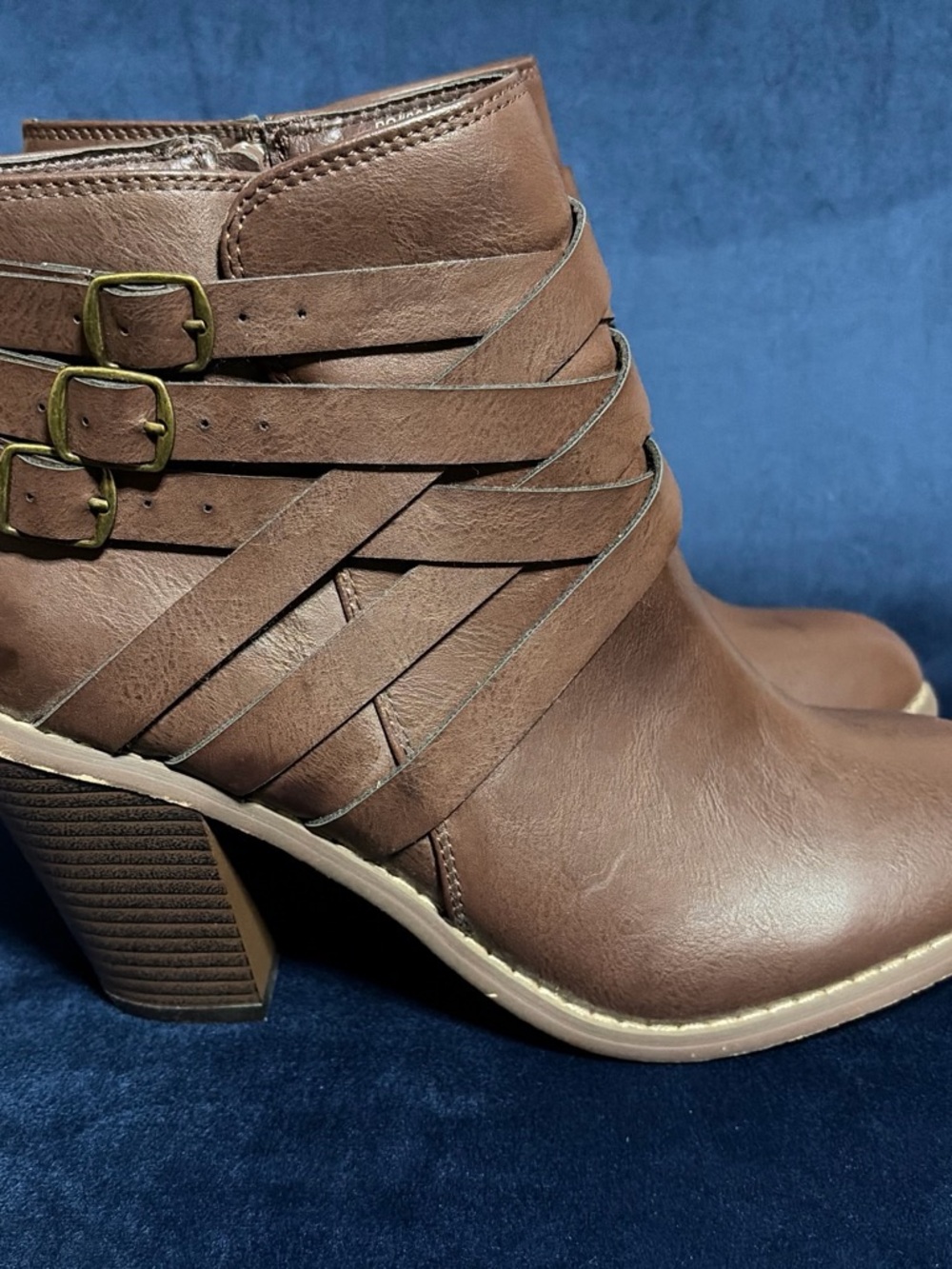Women's Brown Buckle-Strap Ankle Booties